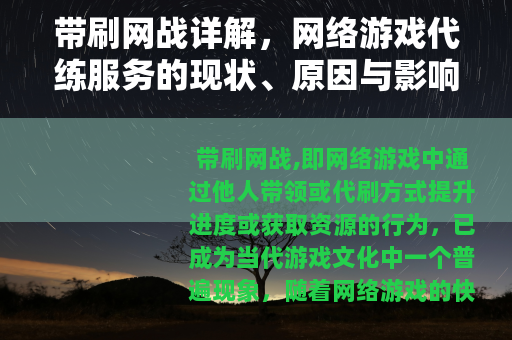 带刷网战详解，网络游戏代练服务的现状、原因与影响分析