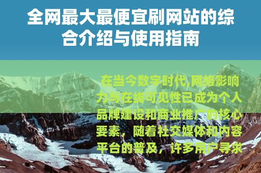 全网最大最便宜刷网站的综合介绍与使用指南