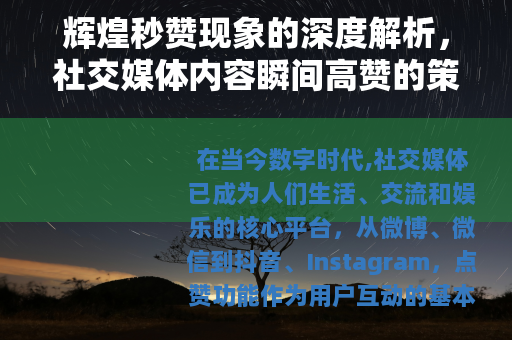 辉煌秒赞现象的深度解析，社交媒体内容瞬间高赞的策略与正面影响