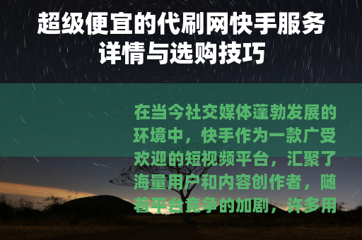 超级便宜的代刷网快手服务详情与选购技巧