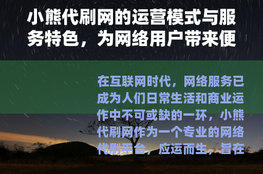 小熊代刷网的运营模式与服务特色，为网络用户带来便利与高效支持