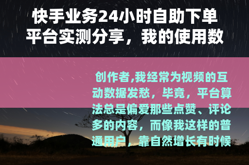 快手业务24小时自助下单平台实测分享，我的使用数据与经验谈
