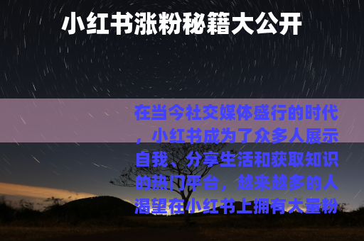 小红书涨粉秘籍大公开