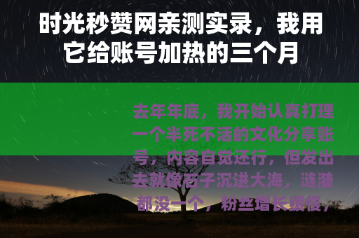 时光秒赞网亲测实录，我用它给账号加热的三个月