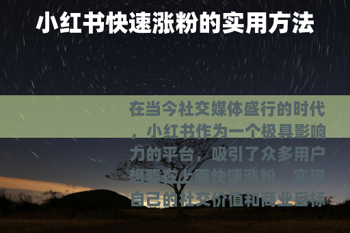 小红书快速涨粉的实用方法