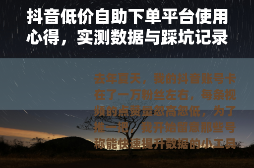 抖音低价自助下单平台使用心得，实测数据与踩坑记录