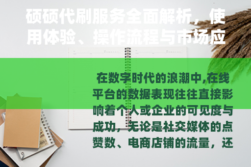 硕硕代刷服务全面解析，使用体验、操作流程与市场应用详细指南