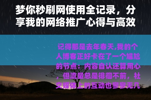 梦你秒刷网使用全记录，分享我的网络推广心得与高效实操技巧