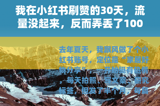 我在小红书刷赞的30天，流量没起来，反而弄丢了100个真实粉丝