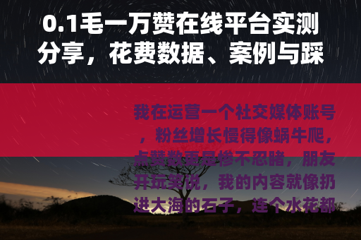 0.1毛一万赞在线平台实测分享，花费数据、案例与踩坑经历全记录