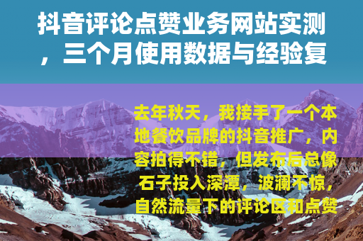 抖音评论点赞业务网站实测，三个月使用数据与经验复盘