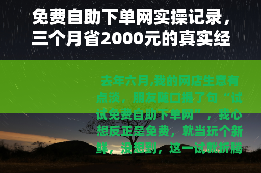 免费自助下单网实操记录，三个月省2000元的真实经历