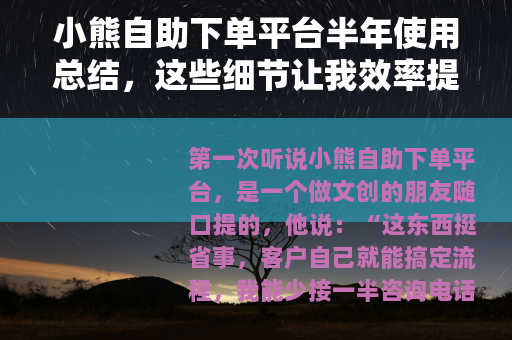 小熊自助下单平台半年使用总结，这些细节让我效率提升40%