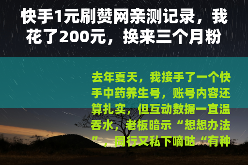 快手1元刷赞网亲测记录，我花了200元，换来三个月粉丝停滞