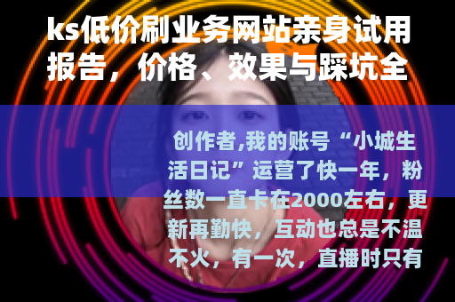 ks低价刷业务网站亲身试用报告，价格、效果与踩坑全记录