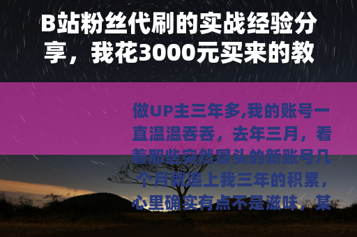 B站粉丝代刷的实战经验分享，我花3000元买来的教训与数据观察