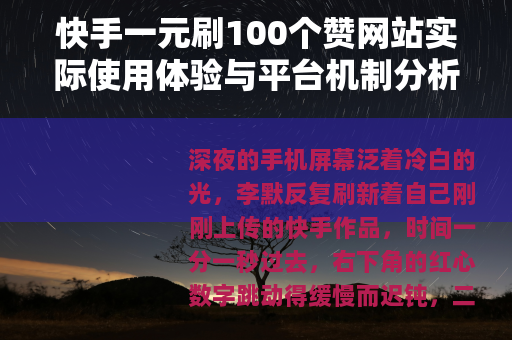 快手一元刷100个赞网站实际使用体验与平台机制分析