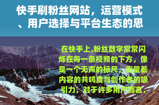 快手刷粉丝网站，运营模式、用户选择与平台生态的思考