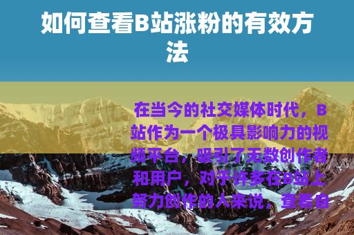 如何查看B站涨粉的有效方法