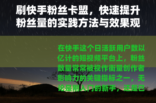刷快手粉丝卡盟，快速提升粉丝量的实践方法与效果观察