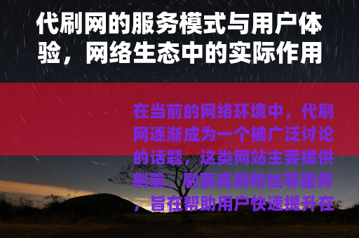 代刷网的服务模式与用户体验，网络生态中的实际作用分析