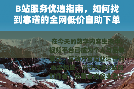 B站服务优选指南，如何找到靠谱的全网低价自助下单平台