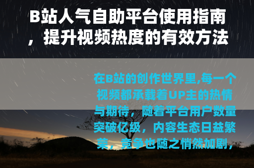 B站人气自助平台使用指南，提升视频热度的有效方法
