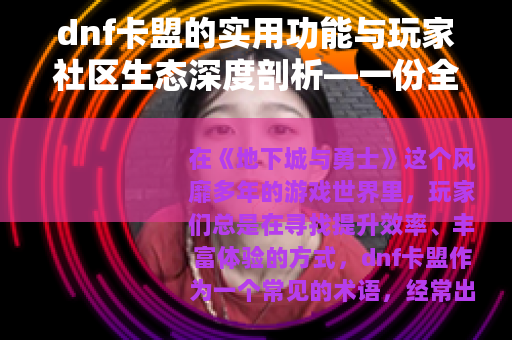 dnf卡盟的实用功能与玩家社区生态深度剖析—一份全面体验报告