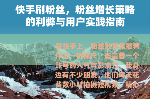 快手刷粉丝，粉丝增长策略的利弊与用户实践指南