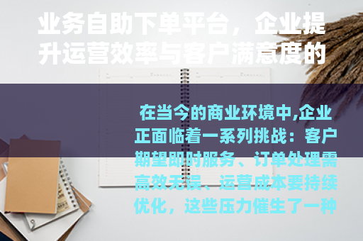 业务自助下单平台，企业提升运营效率与客户满意度的智能解决方案