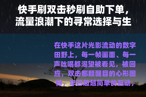 快手刷双击秒刷自助下单，流量浪潮下的寻常选择与生态一隅