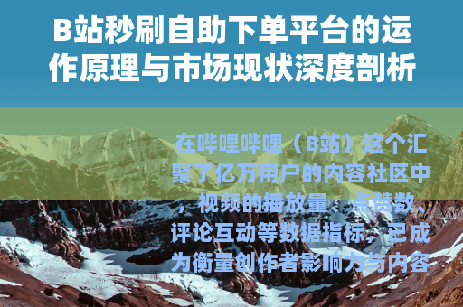 B站秒刷自助下单平台的运作原理与市场现状深度剖析