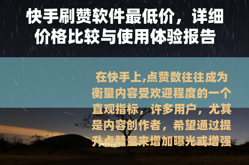 快手刷赞软件最低价，详细价格比较与使用体验报告