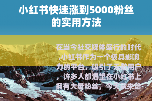 小红书快速涨到5000粉丝的实用方法