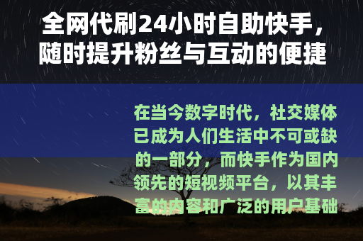 全网代刷24小时自助快手，随时提升粉丝与互动的便捷途径