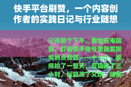 快手平台刷赞，一个内容创作者的实践日记与行业随想