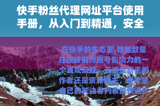 快手粉丝代理网址平台使用手册，从入门到精通，安全涨粉策略