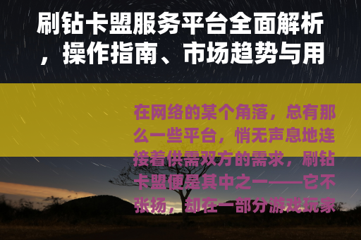 刷钻卡盟服务平台全面解析，操作指南、市场趋势与用户见解