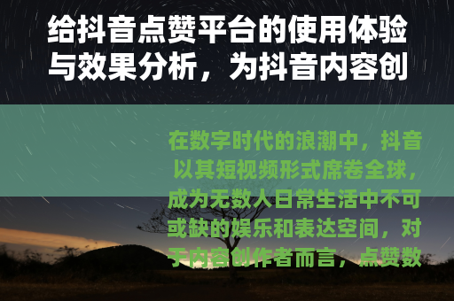 给抖音点赞平台的使用体验与效果分析，为抖音内容创作者提供参考