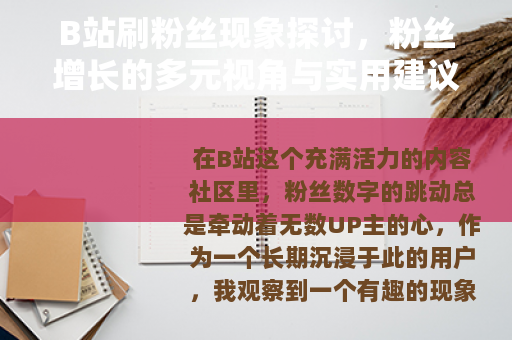 B站刷粉丝现象探讨，粉丝增长的多元视角与实用建议