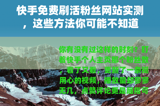 快手免费刷活粉丝网站实测，这些方法你可能不知道