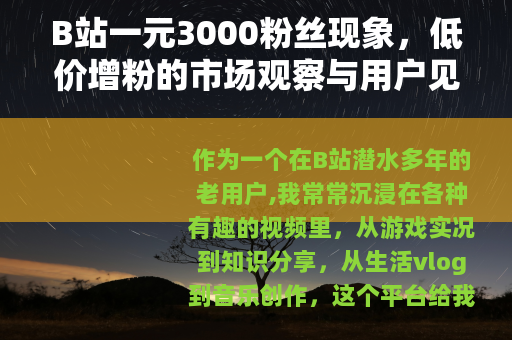 B站一元3000粉丝现象，低价增粉的市场观察与用户见解