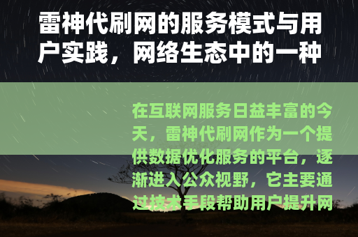 雷神代刷网的服务模式与用户实践，网络生态中的一种现象观察