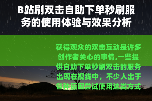 B站刷双击自助下单秒刷服务的使用体验与效果分析