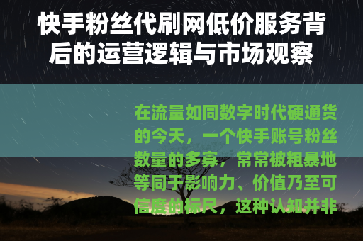 快手粉丝代刷网低价服务背后的运营逻辑与市场观察