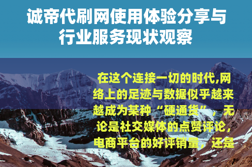 诚帝代刷网使用体验分享与行业服务现状观察