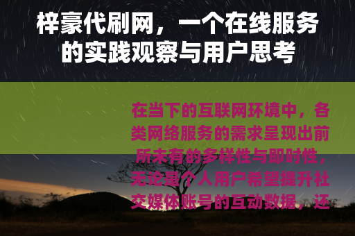 梓豪代刷网，一个在线服务的实践观察与用户思考