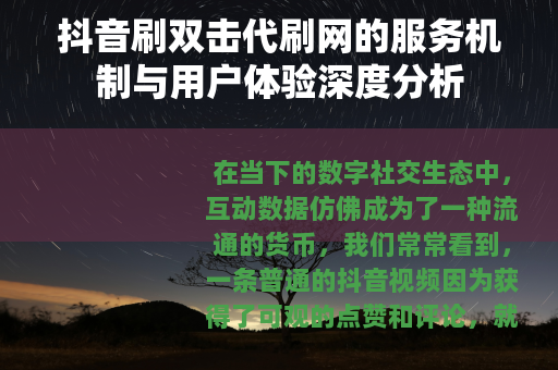 抖音刷双击代刷网的服务机制与用户体验深度分析