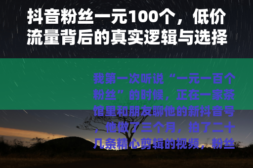 抖音粉丝一元100个，低价流量背后的真实逻辑与选择
