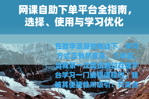 网课自助下单平台全指南，选择、使用与学习优化